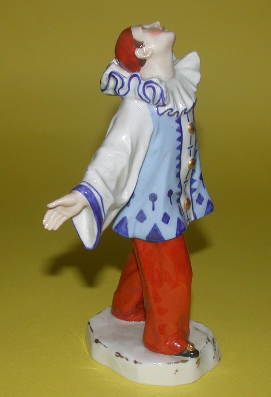 Marvelous Signed Bohemian Porcelain Figure of Pierrot, c. 1920 Marvelous Signed Bohemian Porcelain Figure of Pierrot, c. 1920