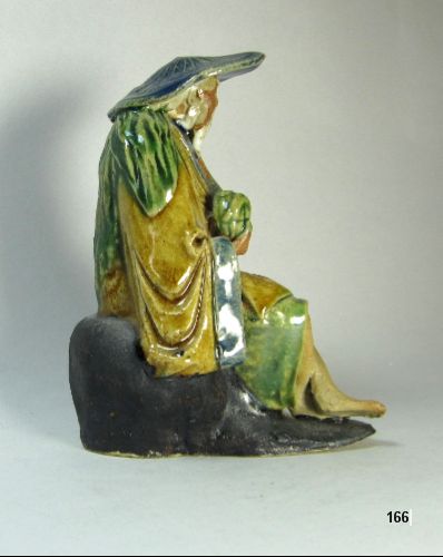 Chinese Mudman Fisherman With Pipe And Bait Jug, Sancai Glazing, c 1920s Chinese Mudman Fisherman With Pipe And Bait Jug, Sancai Glazing, c 1920s