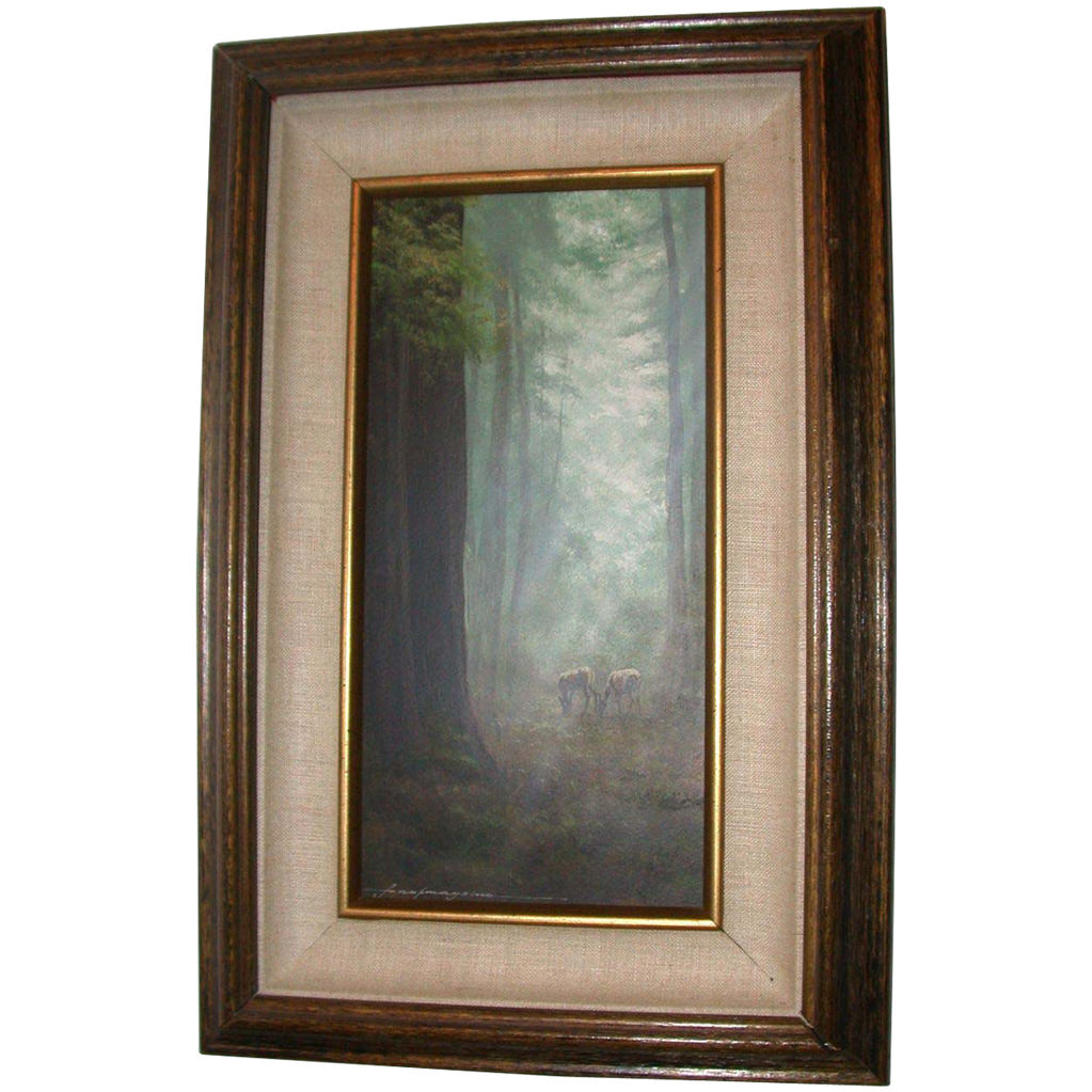 Frank Magsino (b 1937) Well-Listed Artist - "Forest Interior With Deer" Frank Magsino (b 1937) Well-Listed Artist - "Forest Interior With Deer"