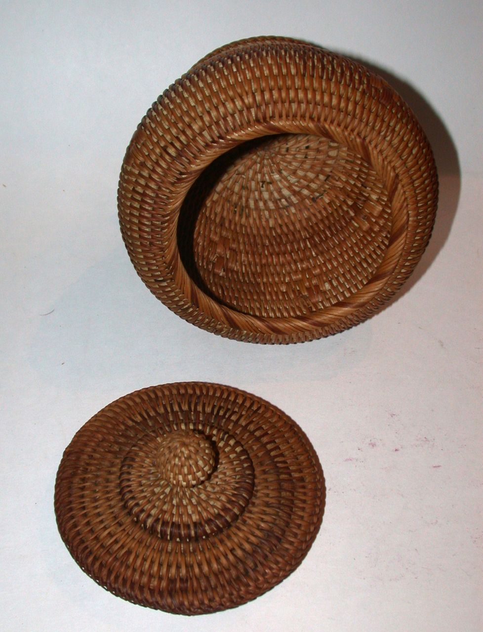 Finely Woven Vintage Basketry Footed Jar With Cover Finely Woven Vintage Basketry Footed Jar With Cover