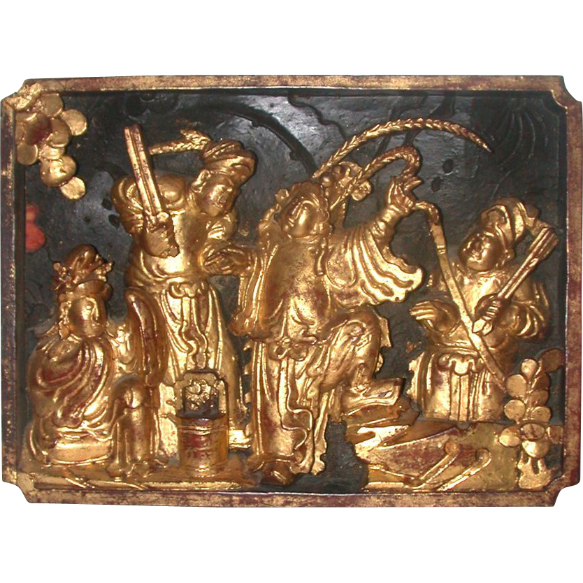 Carved And Gilt Wood Panel, Well-Detailed, Chinese, Early 1900s Carved And Gilt Wood Panel, Well-Detailed, Chinese, Early 1900s
