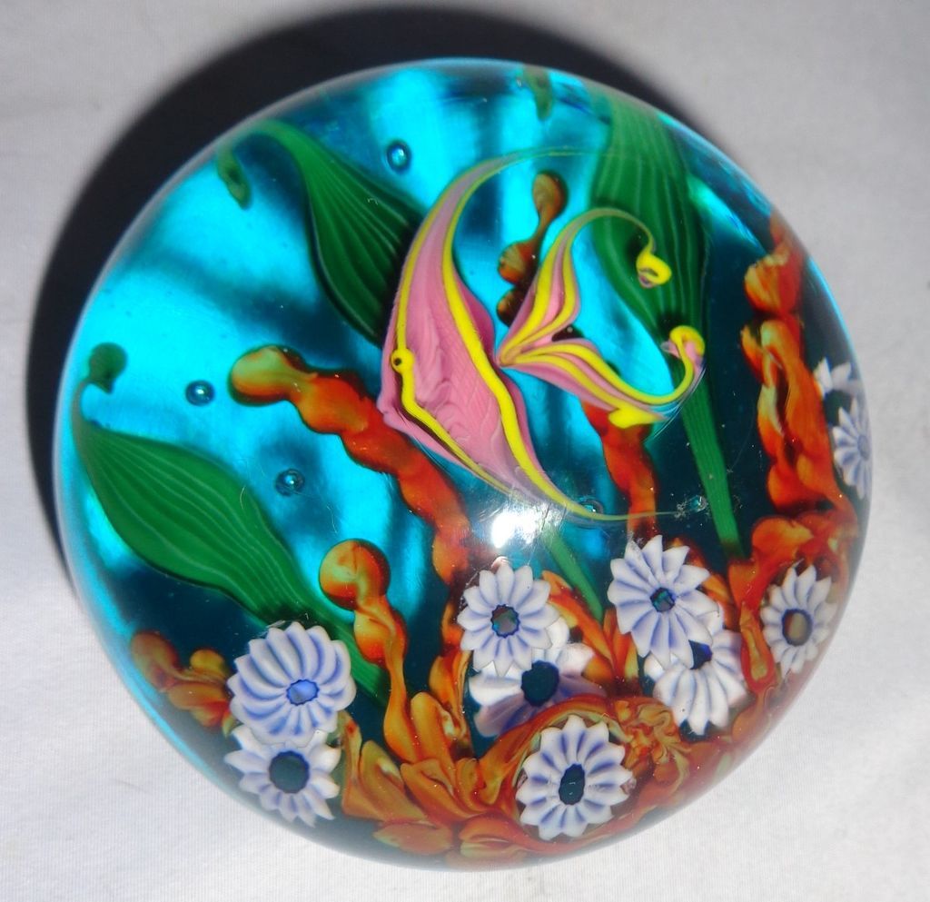 Steven Lundberg Coral Reef Scene Art Glass Paperweight Large snd from