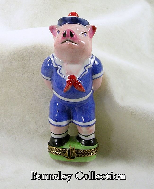 Hand Signed Limoges France Peint Main Chamart, Sailor Pig Trinket Box Hand Signed Limoges France Peint Main Chamart, Sailor Pig Trinket Box