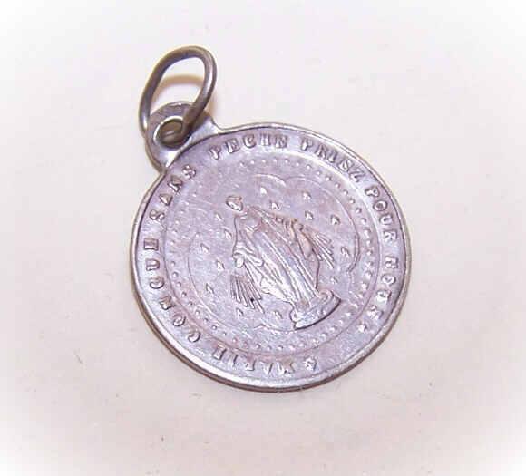 Vintage French Silver Religious Medal Or Charm - O Mary Conceived From 