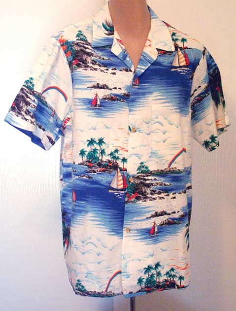 Vintage Sailing Catamaran & Rainbows '60s Aloha Shirt- Size M-RJC Made in Hawaii Vintage Sailing Catamaran & Rainbows '60s Aloha Shirt- Size M-RJC Made in Hawaii