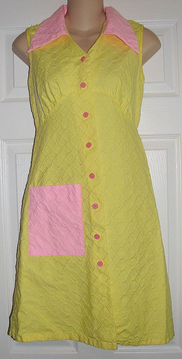 The Cutest Summer Sundress! Candy Pink & Yellow 1960s Waffle Weave Cotton Sweetie~Size S The Cutest Summer Sundress! Candy Pink & Yellow 1960s Waffle Weave Cotton Sweetie~Size S