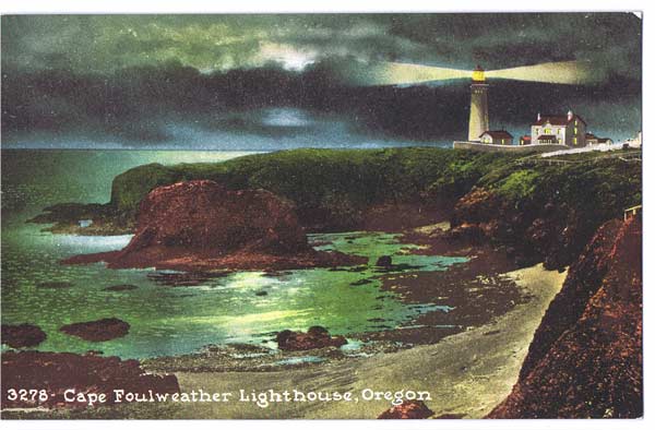 HTF Moonlight Effect CAPE FOULWEATHER Lighthouse, Oregon Postcard~No. 3275, Edward H. Mitchell, San Francisco HTF Moonlight Effect CAPE FOULWEATHER Lighthouse, Oregon Postcard~No. 3275, Edward H. Mitchell, San Francisco