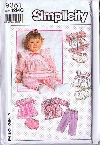 Simplicity #9351 Babies Tops, Apron or Sundress, Pants & Panties~Size 12 Mos.~UNCUT FF, 1989 Simplicity #9351 Babies Tops, Apron or Sundress, Pants & Panties~Size 12 Mos.~UNCUT FF, 1989