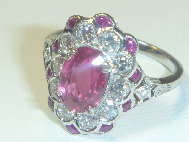 Vintage Platinum Pink Sapphire & Diamond Ring Vintage Platinum Pink Sapphire & Diamond Ring