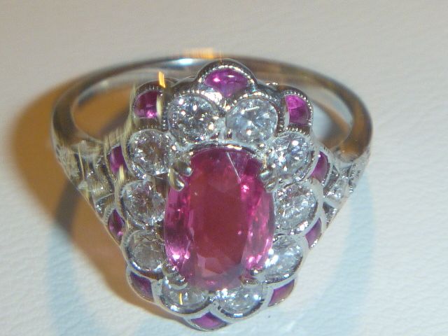 Vintage Platinum Pink Sapphire & Diamond Ring Vintage Platinum Pink Sapphire & Diamond Ring