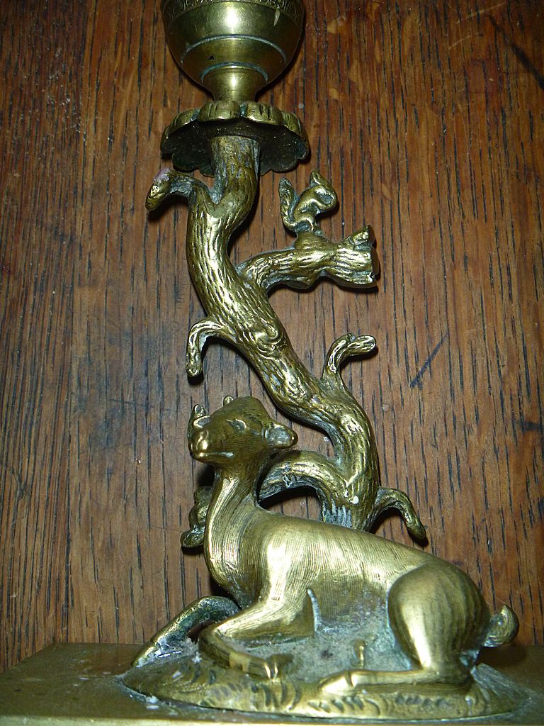 Antique Deer & Squirrel Brass Candle Stick Antique Deer & Squirrel Brass Candle Stick