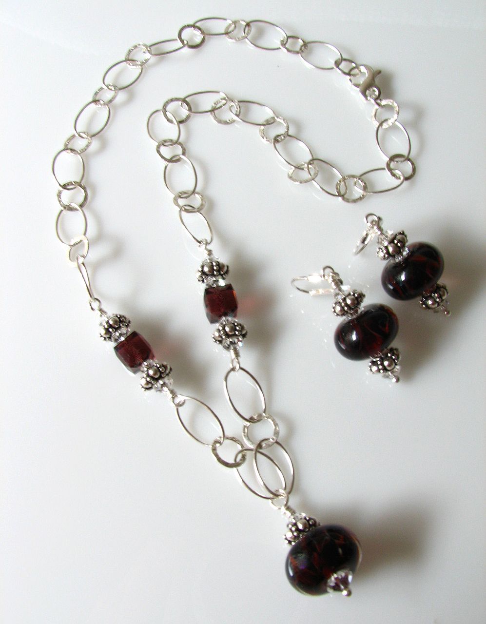 Deep Red Boro Glass Lampwork Beaded Focal, Swarovski Crystal, Sterling Silver Necklace & Matching Earrings - Wearable Art - FREE U.S. SHIPPING! Deep Red Boro Glass Lampwork Beaded Focal, Swarovski Crystal, Sterling Silver Necklace & Matching Earrings - Wearable Art - FREE U.S. SHIPPING!