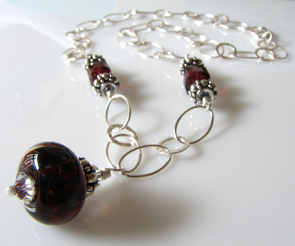 Deep Red Boro Glass Lampwork Beaded Focal, Swarovski Crystal, Sterling Silver Necklace & Matching Earrings - Wearable Art - FREE U.S. SHIPPING! Deep Red Boro Glass Lampwork Beaded Focal, Swarovski Crystal, Sterling Silver Necklace & Matching Earrings - Wearable Art - FREE U.S. SHIPPING!