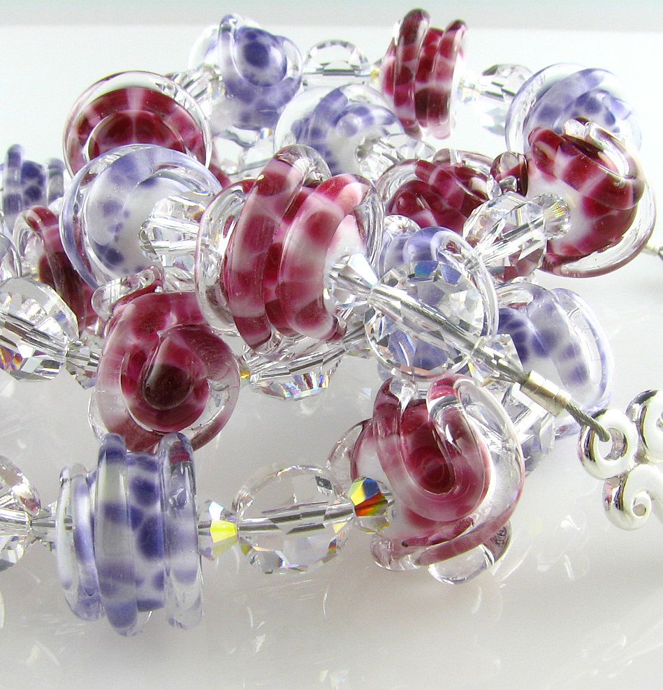 Raspberry & Lavender, Dimensional Italian Moretti Glass Lampwork Beaded, Swarovski Crystal, 20 Inch Wearable Art Necklace ! FREE U.S. SHIPPING ! Raspberry & Lavender, Dimensional Italian Moretti Glass Lampwork Beaded, Swarovski Crystal, 20 Inch Wearable Art Necklace ! FREE U.S. SHIPPING !