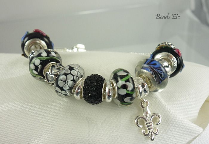 Black Murano Pandora Style Sterling Silver Bracelet Black Murano Pandora Style Sterling Silver Bracelet