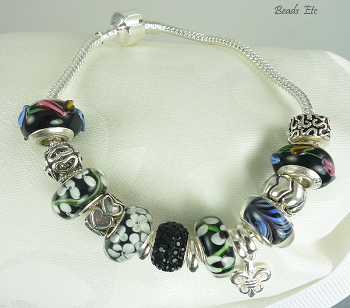 Black Murano Pandora Style Sterling Silver Bracelet Black Murano Pandora Style Sterling Silver Bracelet