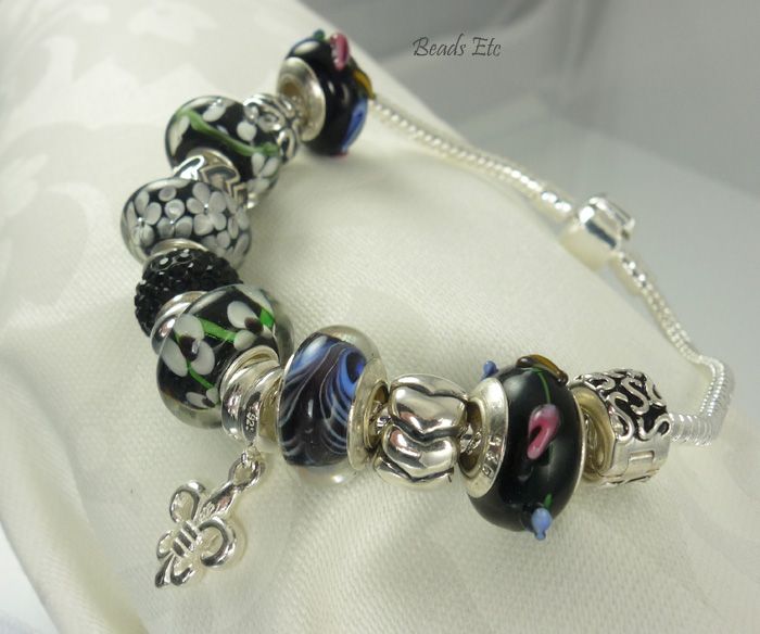 Black Murano Pandora Style Sterling Silver Bracelet Black Murano Pandora Style Sterling Silver Bracelet