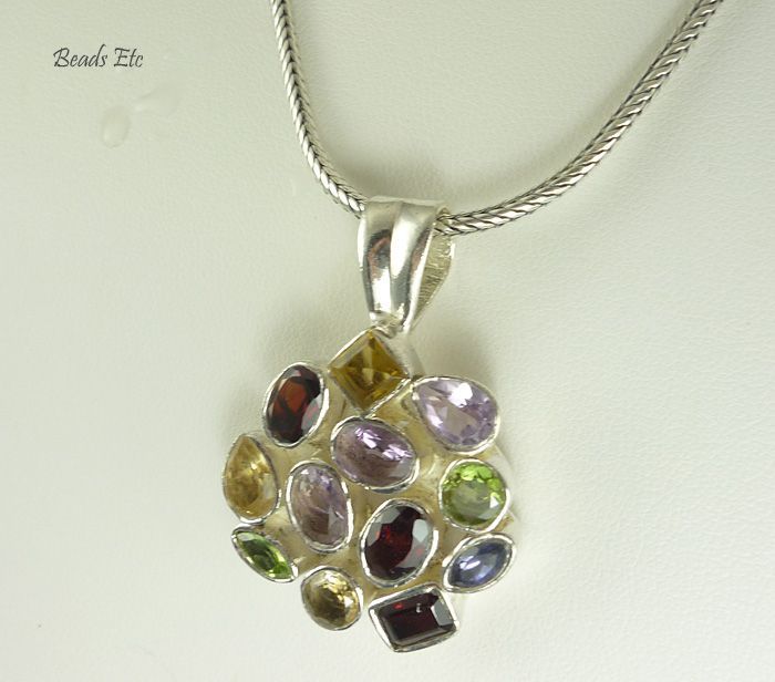 Multi Gemstone Pendant and Balinese Sterling Necklace Multi Gemstone Pendant and Balinese Sterling Necklace