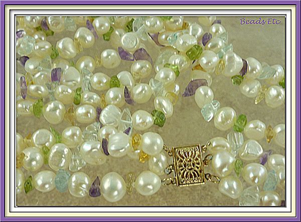 Multi Gem, 14k Gold and Freshwater Cultured Pearl Necklace Multi Gem, 14k Gold and Freshwater Cultured Pearl Necklace