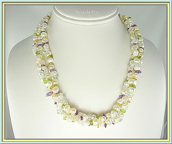 Multi Gem, 14k Gold and Freshwater Cultured Pearl Necklace Multi Gem, 14k Gold and Freshwater Cultured Pearl Necklace