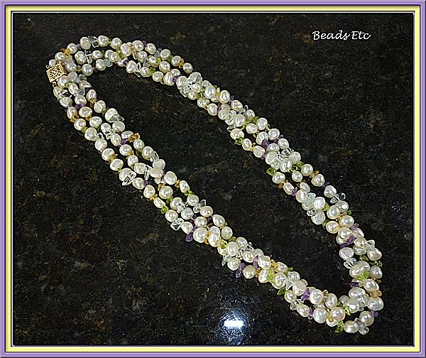 Multi Gem, 14k Gold and Freshwater Cultured Pearl Necklace Multi Gem, 14k Gold and Freshwater Cultured Pearl Necklace