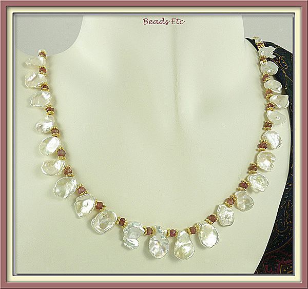 Saltwater Keishi Petal Pearl and Tourmaline 24k Gold Vermeil Necklace Saltwater Keishi Petal Pearl and Tourmaline 24k Gold Vermeil Necklace