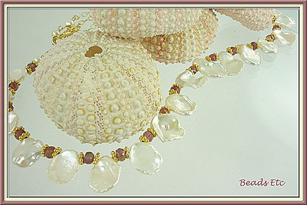 Saltwater Keishi Petal Pearl and Tourmaline 24k Gold Vermeil Necklace Saltwater Keishi Petal Pearl and Tourmaline 24k Gold Vermeil Necklace