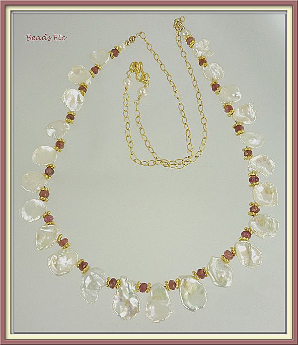Saltwater Keishi Petal Pearl and Tourmaline 24k Gold Vermeil Necklace Saltwater Keishi Petal Pearl and Tourmaline 24k Gold Vermeil Necklace