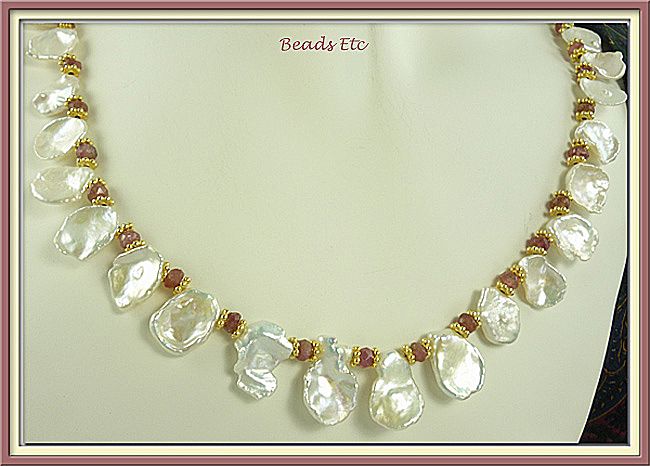 Saltwater Keishi Petal Pearl and Tourmaline 24k Gold Vermeil Necklace Saltwater Keishi Petal Pearl and Tourmaline 24k Gold Vermeil Necklace