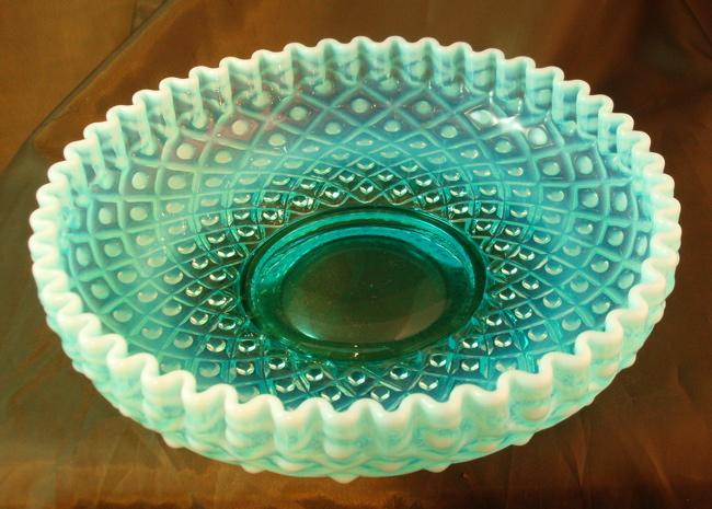 Fenton Blue Opalescent Diamond Lace Console Set Fenton Blue Opalescent Diamond Lace Console Set