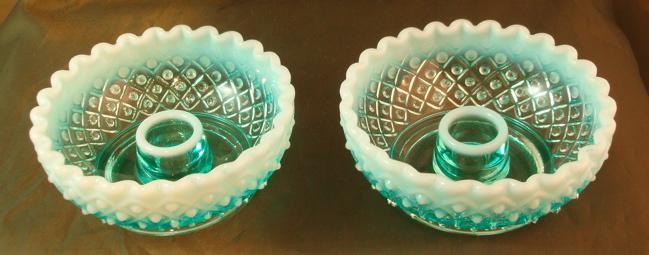 Fenton Blue Opalescent Diamond Lace Console Set Fenton Blue Opalescent Diamond Lace Console Set