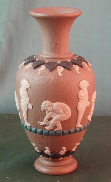 Doulton Lambeth Silicon Ware Vase - Boys in Cloaks Doulton Lambeth Silicon Ware Vase - Boys in Cloaks