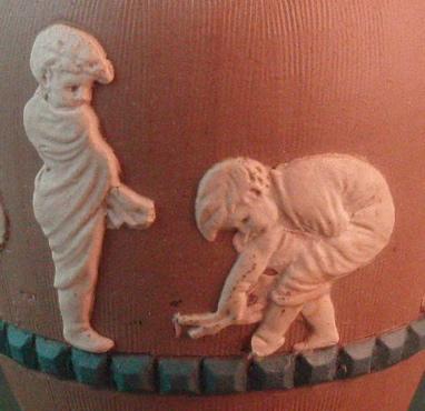 Doulton Lambeth Silicon Ware Vase - Boys in Cloaks Doulton Lambeth Silicon Ware Vase - Boys in Cloaks
