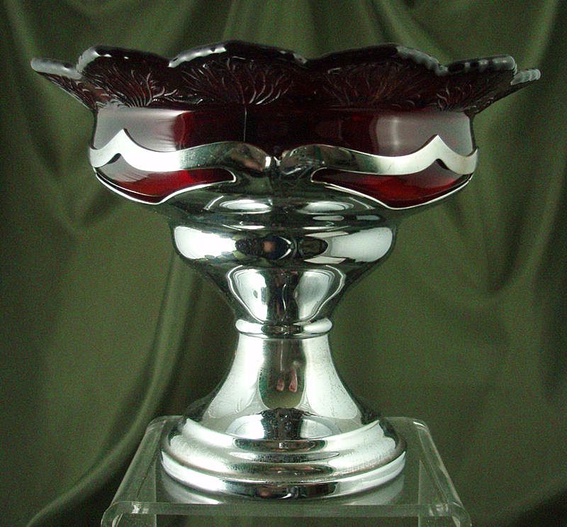 Farber Bros Krome Kraft Compote with Fenton Ruby Silvertone Divided Insert Farber Bros Krome Kraft Compote with Fenton Ruby Silvertone Divided Insert