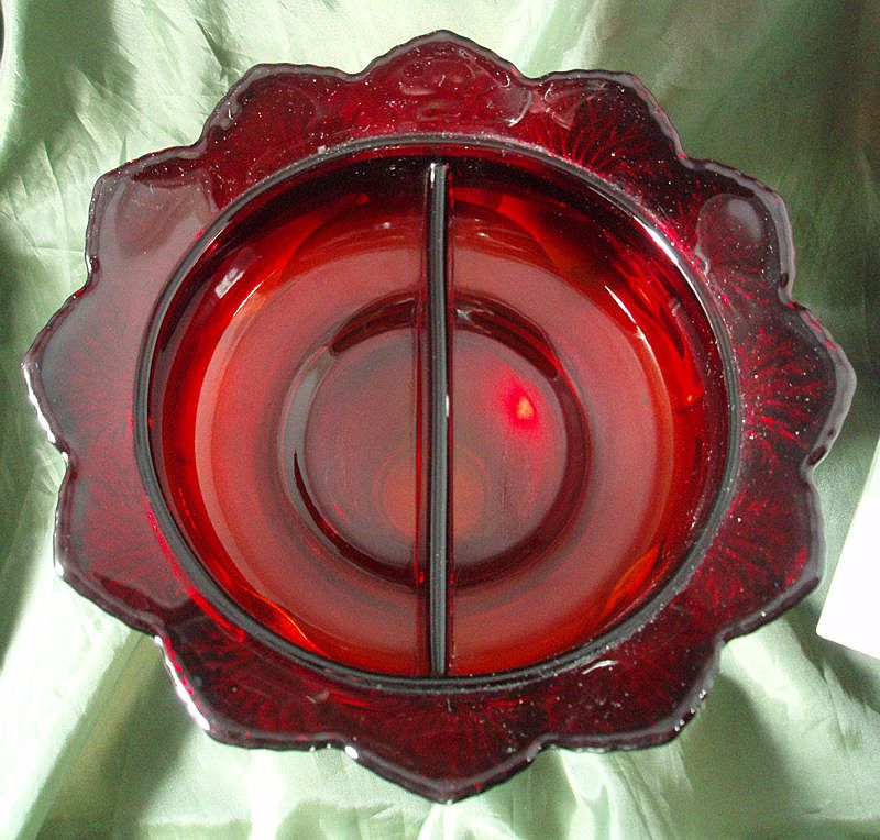 Farber Bros Krome Kraft Compote with Fenton Ruby Silvertone Divided Insert Farber Bros Krome Kraft Compote with Fenton Ruby Silvertone Divided Insert