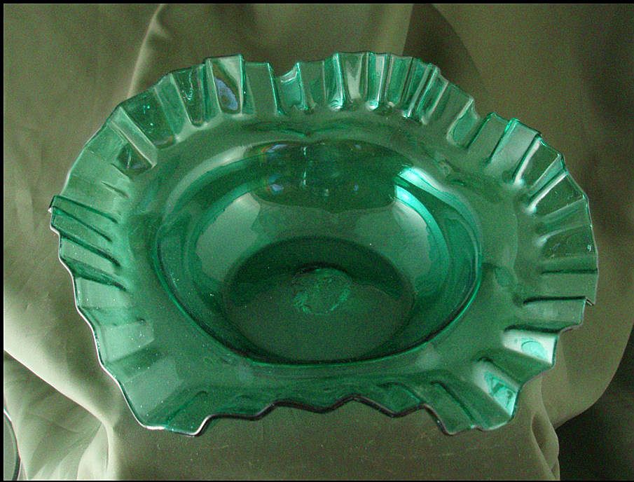 Blenko Sea Green Ripple Edged Shallow Bowl Blenko Sea Green Ripple Edged Shallow Bowl