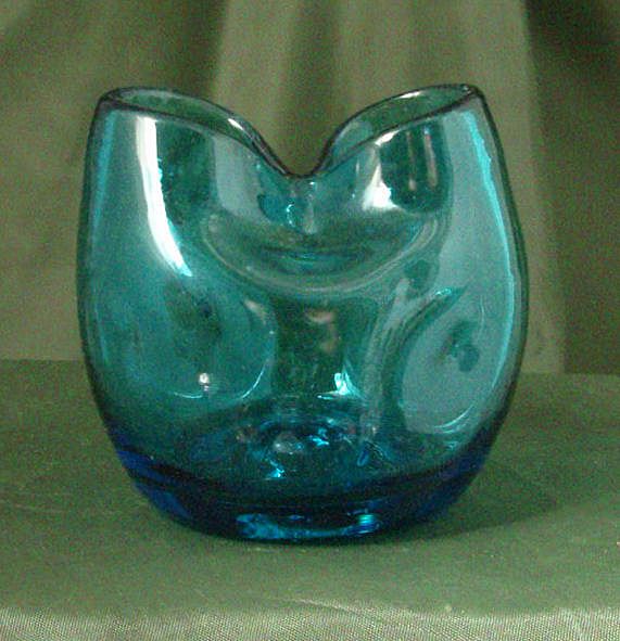 West Virginia Blue Glass Miniature Ivy Ball Vase West Virginia Blue Glass Miniature Ivy Ball Vase