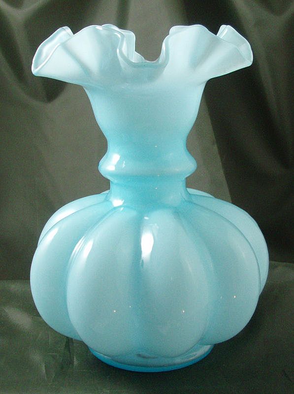 Fenton Blue Overlay Large Melon Vase Fenton Blue Overlay Large Melon Vase