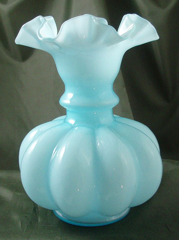 Fenton Blue Overlay Large Melon Vase Fenton Blue Overlay Large Melon Vase