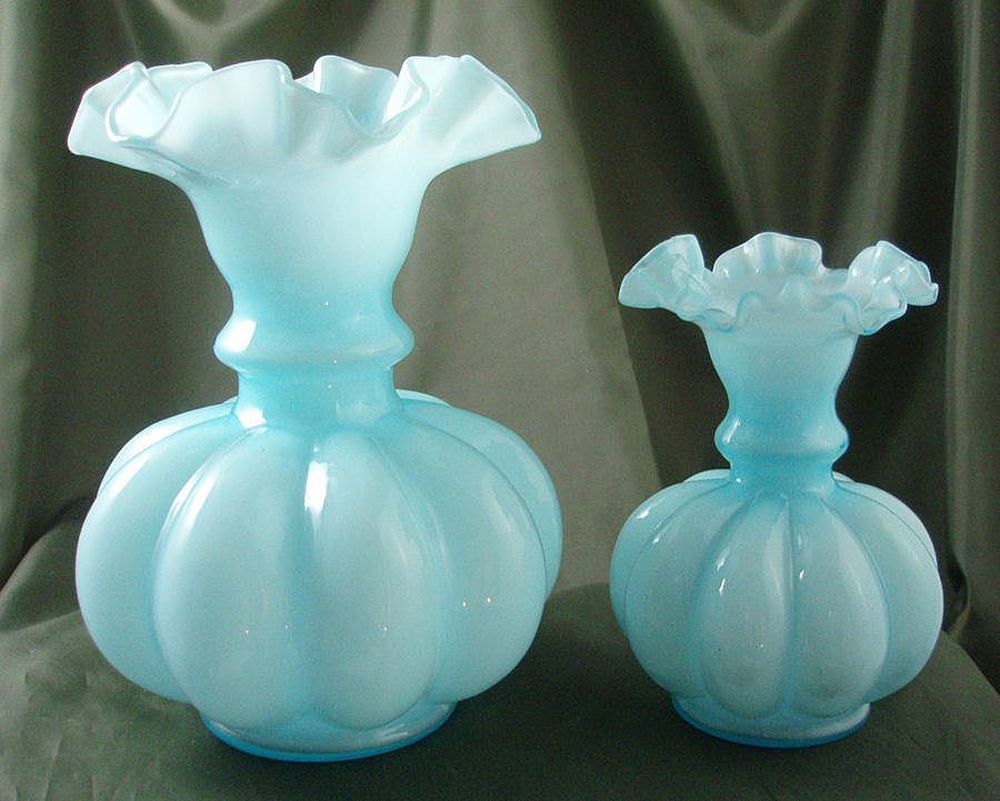 Fenton Blue Overlay Large Melon Vase Fenton Blue Overlay Large Melon Vase