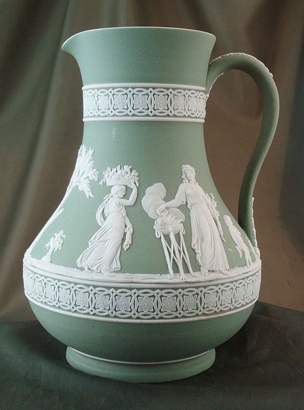Large Wedgwood Sage Green Jasper Ware Etruscan Water Jug Large Wedgwood Sage Green Jasper Ware Etruscan Water Jug