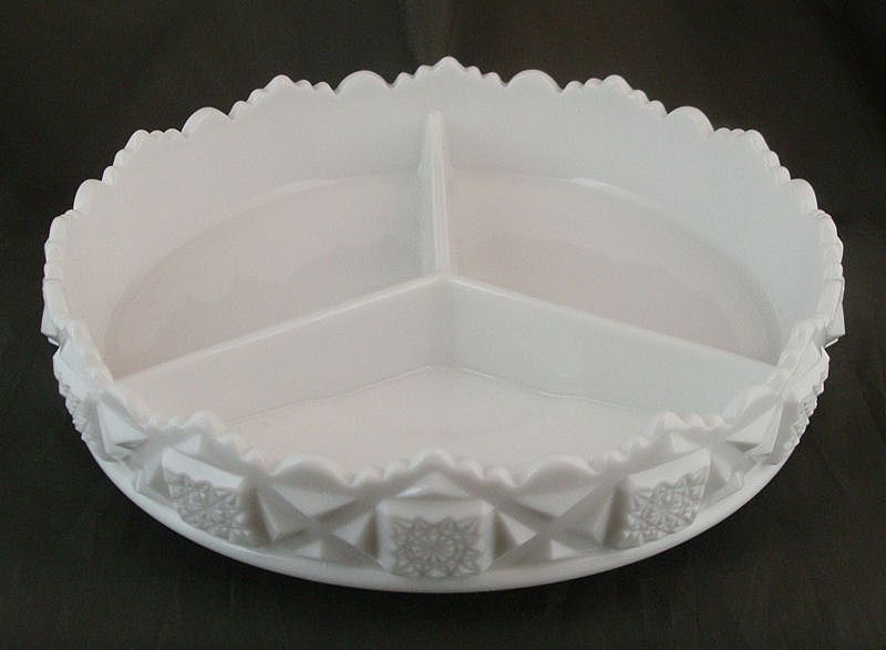 Westmoreland Old Quilt Milk Glass Three-Part Relish Westmoreland Old Quilt Milk Glass Three-Part Relish
