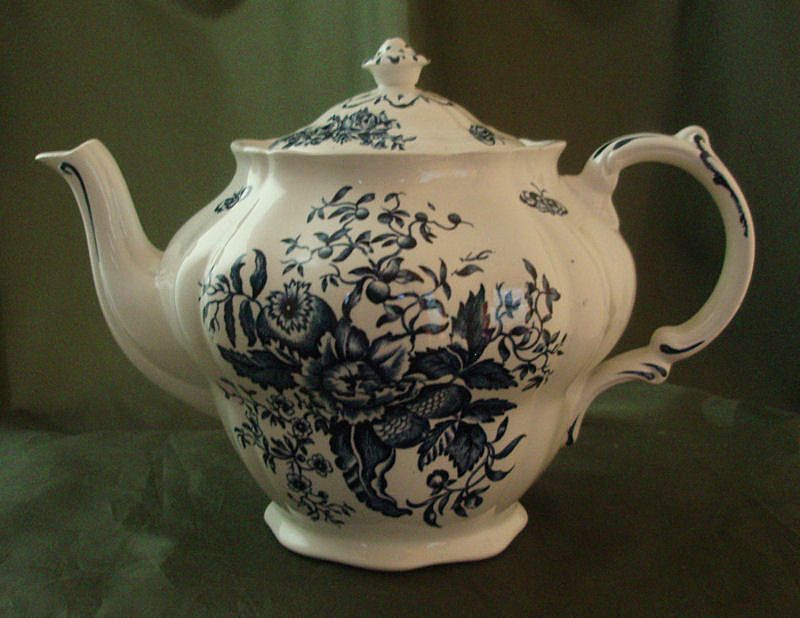 Booths Staffordshire Blue Transferware Peony Pattern Teapot Booths Staffordshire Blue Transferware Peony Pattern Teapot
