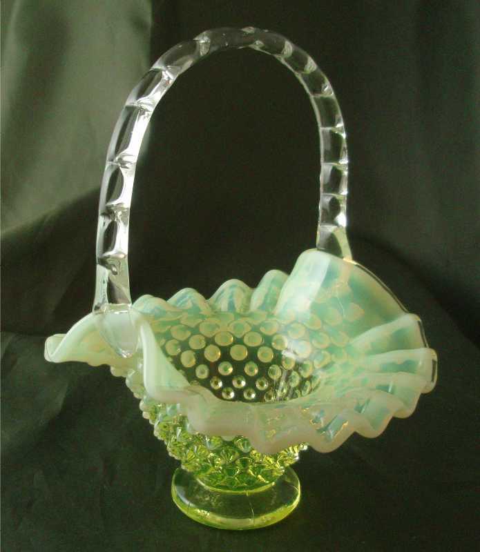 Fenton Topaz Opalescent Hobnail Small Basket Fenton Topaz Opalescent Hobnail Small Basket