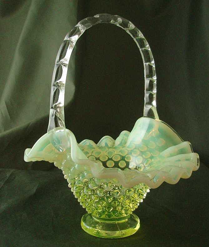 Fenton Topaz Opalescent Hobnail Small Basket Fenton Topaz Opalescent Hobnail Small Basket