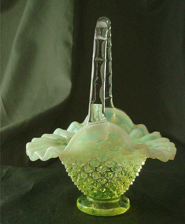 Fenton Topaz Opalescent Hobnail Small Basket Fenton Topaz Opalescent Hobnail Small Basket