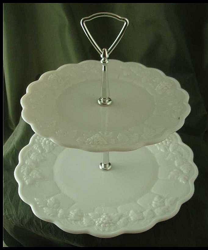 Westmoreland Paneled Grape Milk Glass 2-Tiered Server Westmoreland Paneled Grape Milk Glass 2-Tiered Server