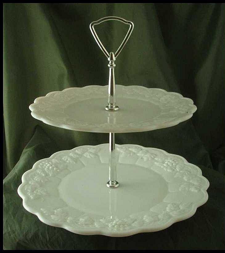 Westmoreland Paneled Grape Milk Glass 2-Tiered Server Westmoreland Paneled Grape Milk Glass 2-Tiered Server