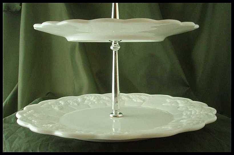 Westmoreland Paneled Grape Milk Glass 2-Tiered Server Westmoreland Paneled Grape Milk Glass 2-Tiered Server