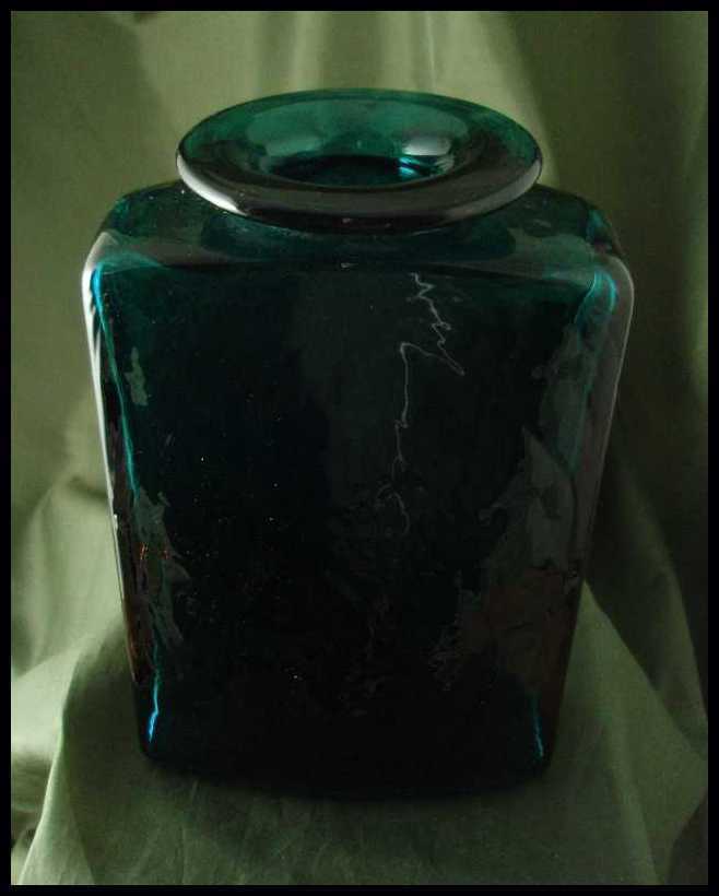Blenko Peacock Flat Bottle Vase Blenko Peacock Flat Bottle Vase